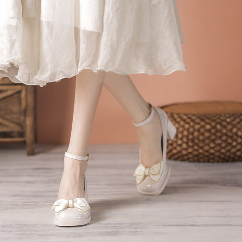 Women's Jane Thick Bowknot Fairy Style Gentle Korean Versatile Women's Shoes