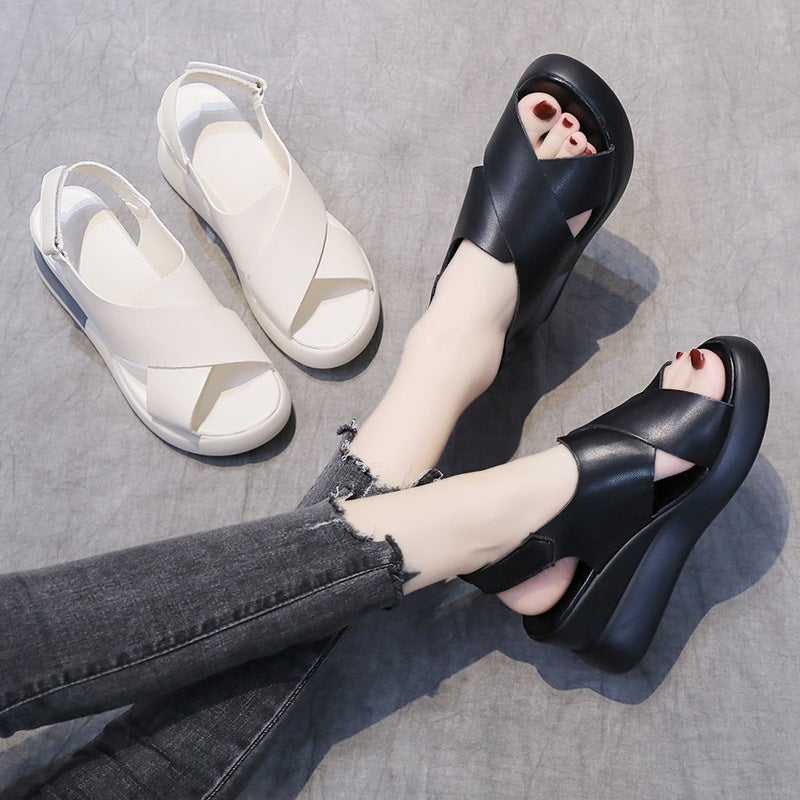 Women's Large Size Wedge Velcro Platform Peep Sandals