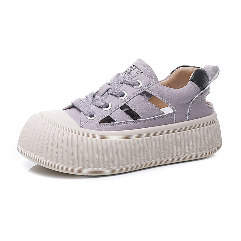 Slouchy Graceful Women's Hollowed Genuine White Sneakers