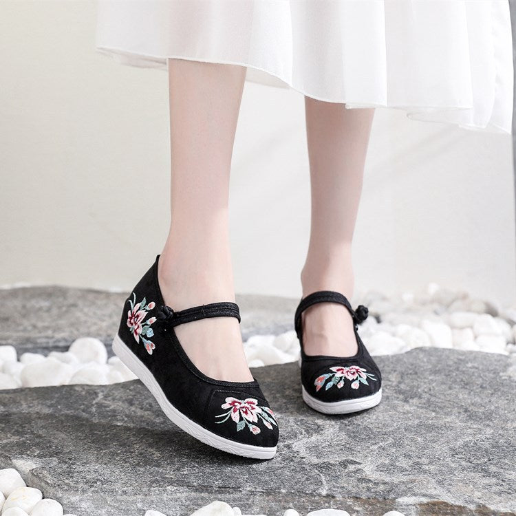 Women's Cheongsam Round Head Mesh Height Increasing Canvas Shoes