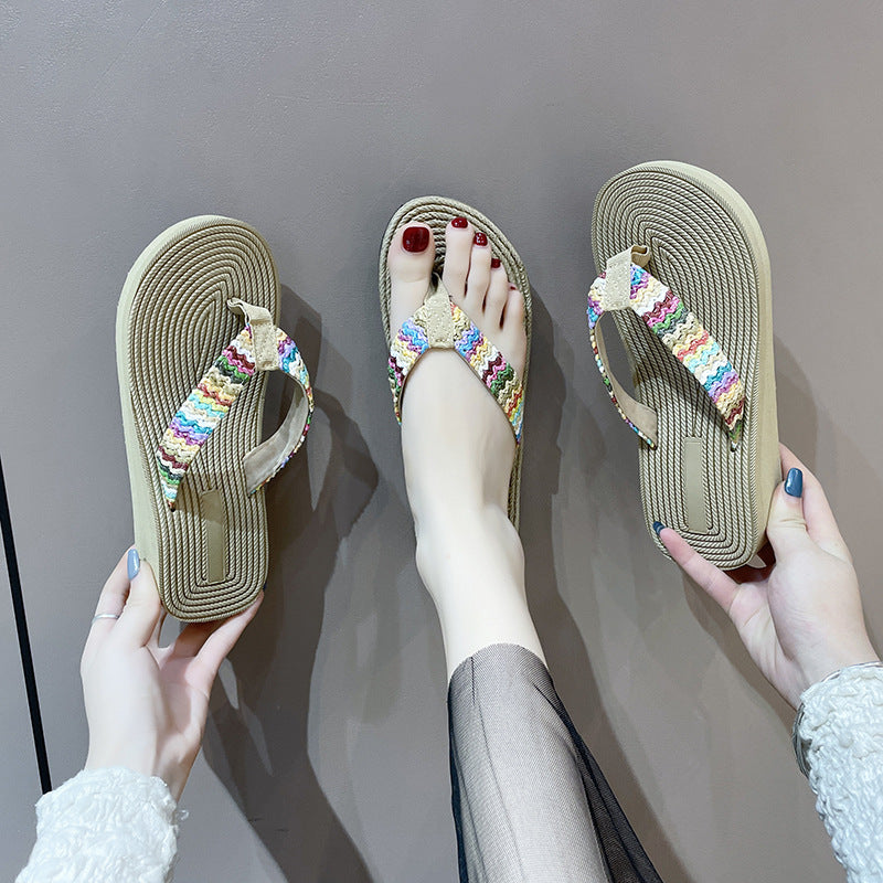 Women's Summer Outdoor Woven Flip-flops Wedge Fairy Sandals