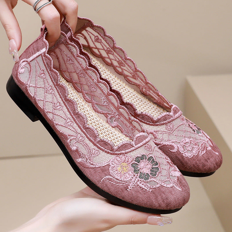 Women's Beijing Cloth Female Tennis Breathable Mesh Flat Bottom Canvas Shoes