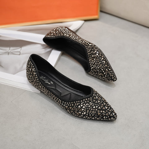 Women's Flat Pumps Pointed Toe Pearl Peas Women's Shoes
