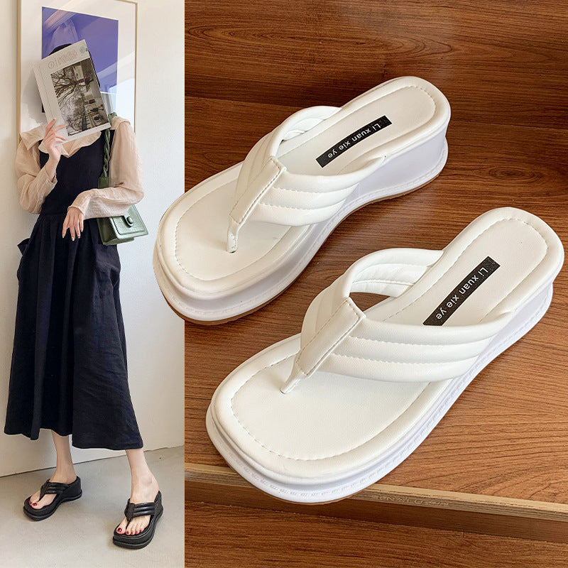 Women's Line Quality Korean Style Thick-soled Flip-flops Wedge Soft Slippers