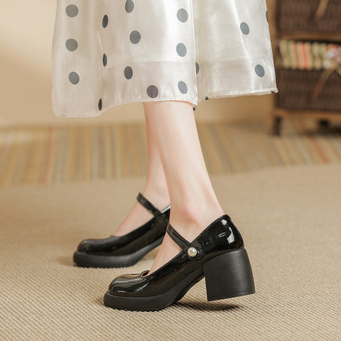 Women's Pearl Strap Shallow Mouth Mary Jane Loafers