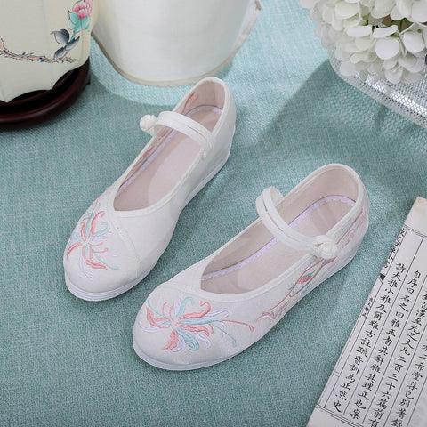 Flat Round Toe Embroidered For Han Heels
