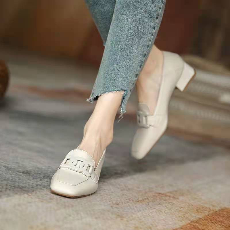 Women's Slip-on British Style Metal Buckle Square Women's Shoes