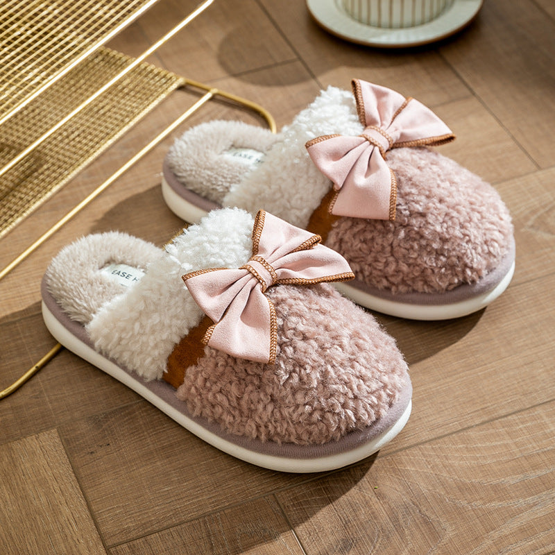 Popular Bow Cotton Female Home Indoor Slippers