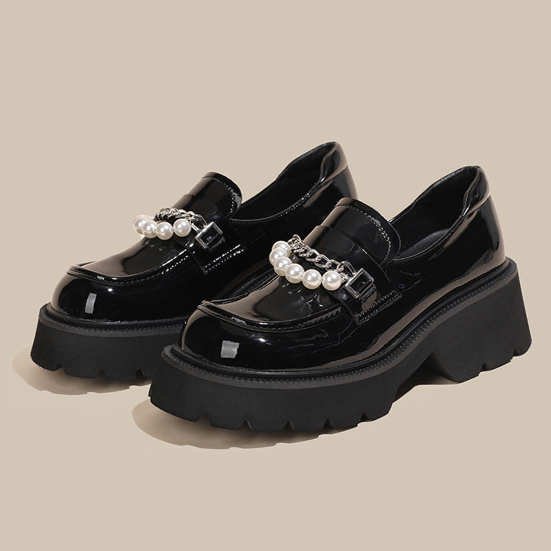 Beautiful Women's Spring British Style Black Leather Shoes