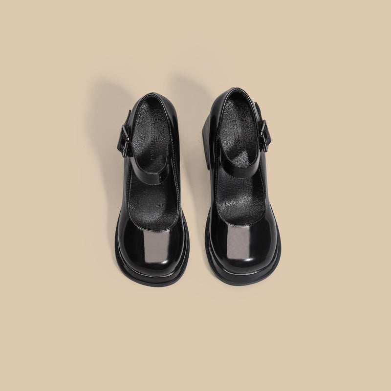 Women's Thick Bottom Waterproof Platform Round Toe Strap Style Heels