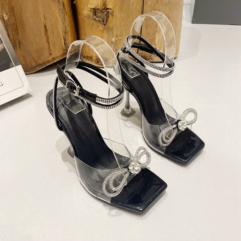 Women's Rhinestone Bow Transparent Super High Heels