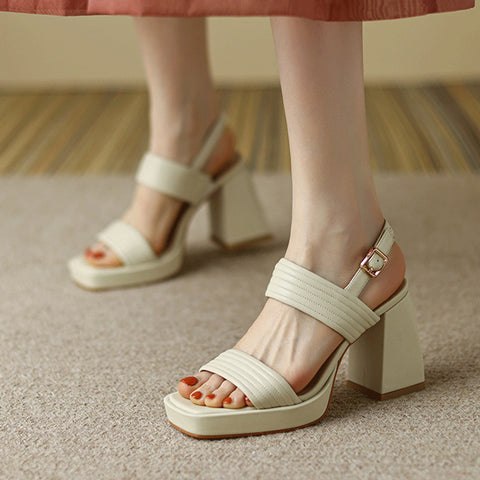 Women's Toe Chunky Solid Color Platform High Heels