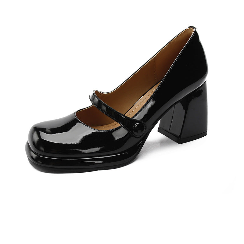 Women's Mary Jane Spring Retro Black Leather Shoes