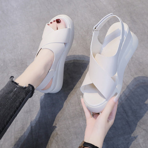 Women's Large Size Wedge Velcro Platform Peep Sandals