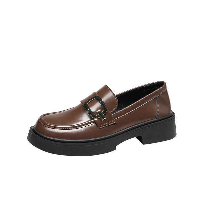 Women's Mom Thick-soled Brown Slip-on Round Head Loafers