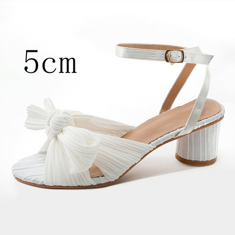 Women's Chunky Satin Bow Round Toe Open Sandals