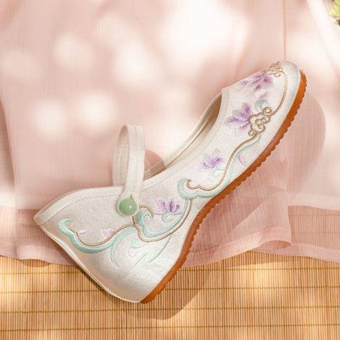 Summer Old Beijing Female Antique Style Embroidery Height Canvas Shoes