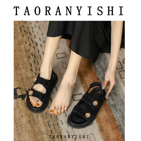 Women's Flat-heeled Classic Style Roman Hollow Peep Toe Sandals