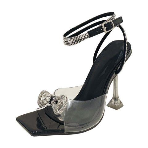 Women's Rhinestone Bow Transparent Super High Heels
