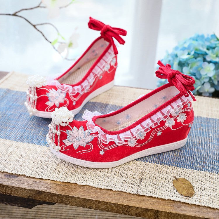 Ethnic Style Embroidered Height Increasing Insole Ancient Canvas Shoes