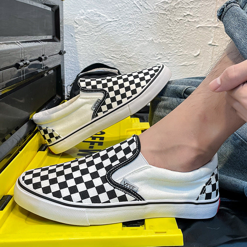 Men's Breathable Chessboard Lazy Korean Style Versatile Canvas Shoes
