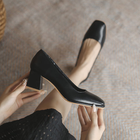 Women's Chunky Pumps Mid Professional Black High Women's Shoes