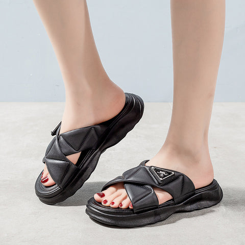 Women's Cross Strap Platform Summer Wear Chic Slippers