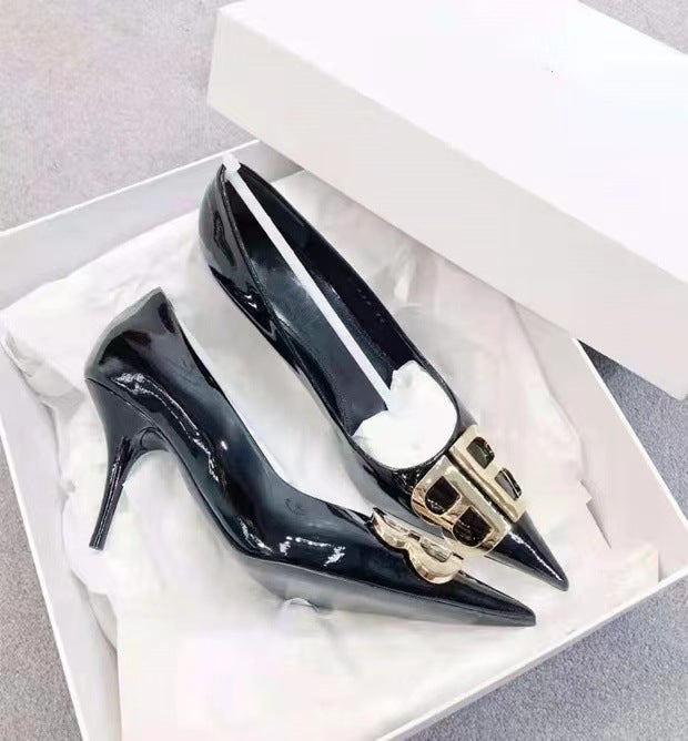 Pointed High Black Suede Stiletto Sexy Women's Shoes