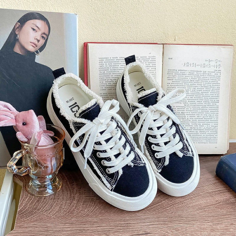 Versatile Women's Summer Breathable Platform White Canvas Shoes