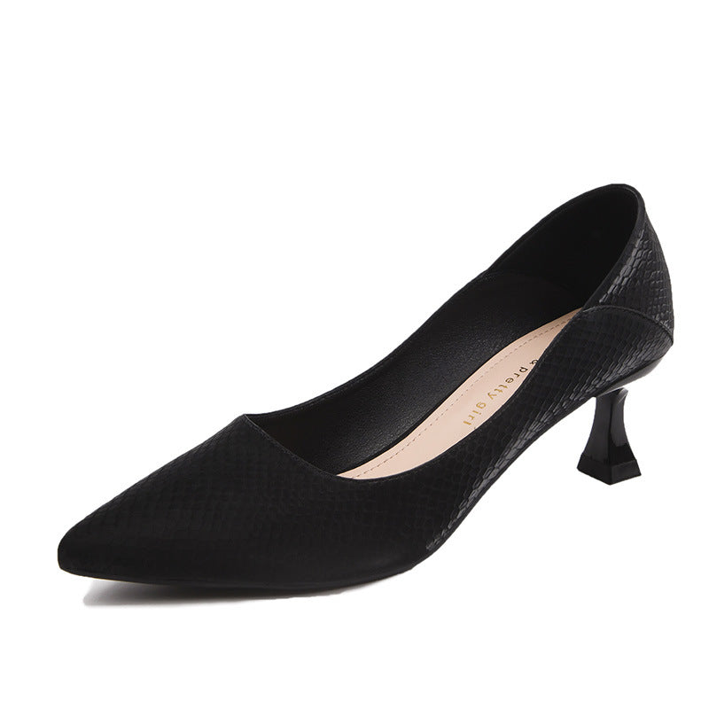 Women's High Pointed Toe Black Soft Surface Women's Shoes