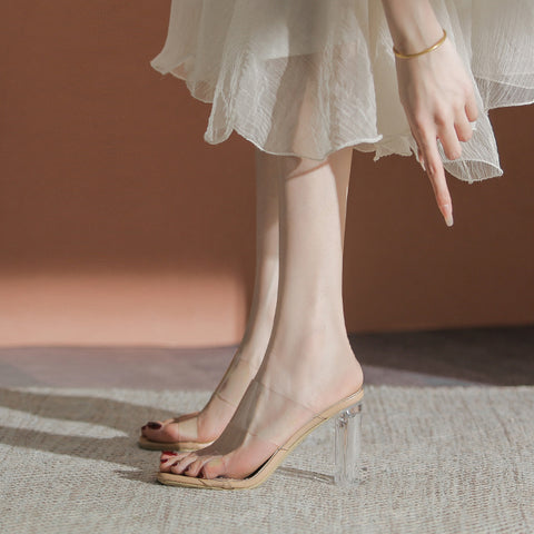 Women's Versatile One Strap Transparent High Chunky Heels