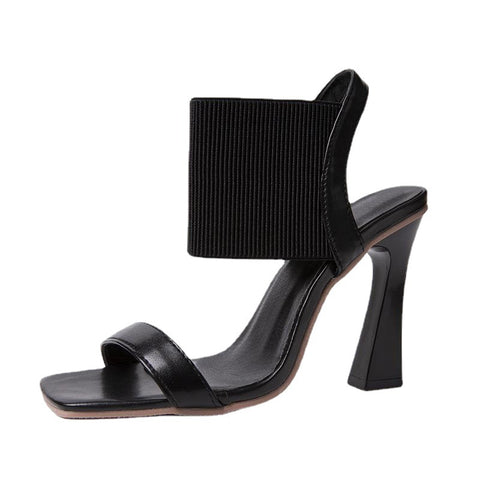 Women's High Plus Size Pure Black Elastic Heels