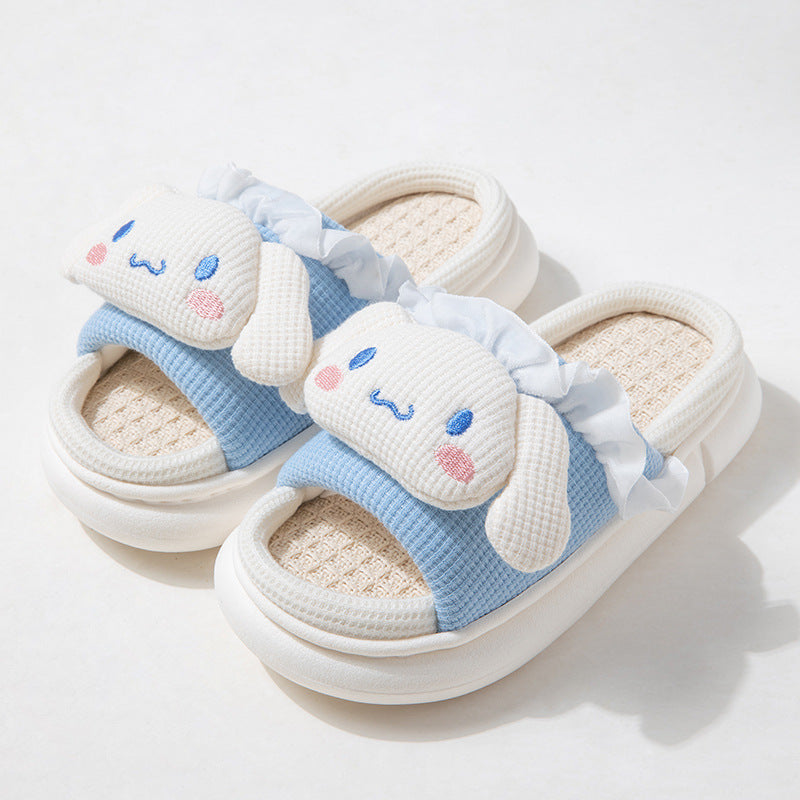 Children's Linen Indoor Home Breathable Big Ear House Slippers