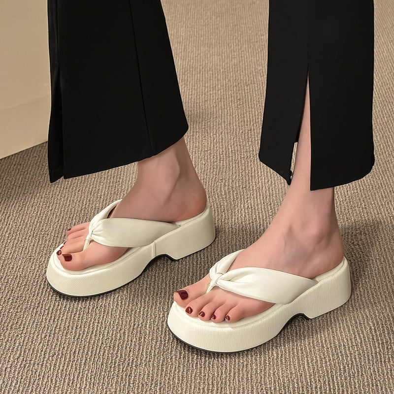 Women's Thick Bottom Flip-flops Korean Style Home Soft Pink Slippers
