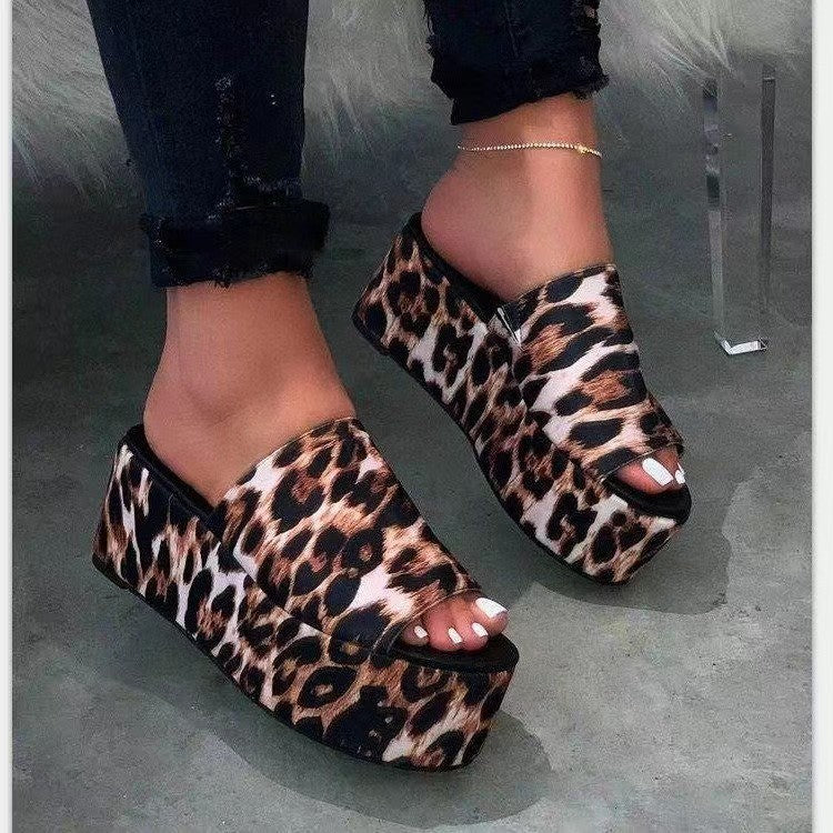 Women's Thick Bottom For Outdoors Leopard Slippers