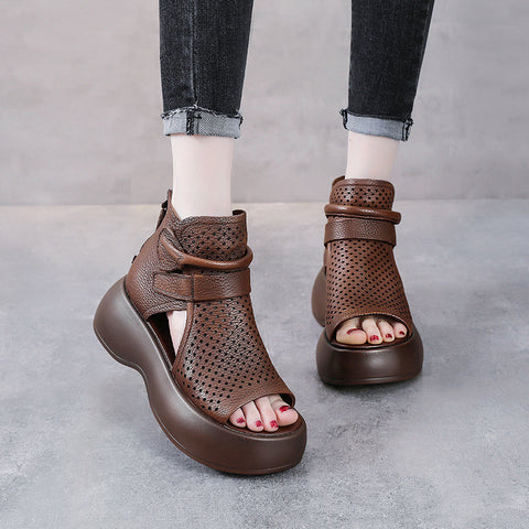 Women's Summer Genuine Peep Toe High Heels