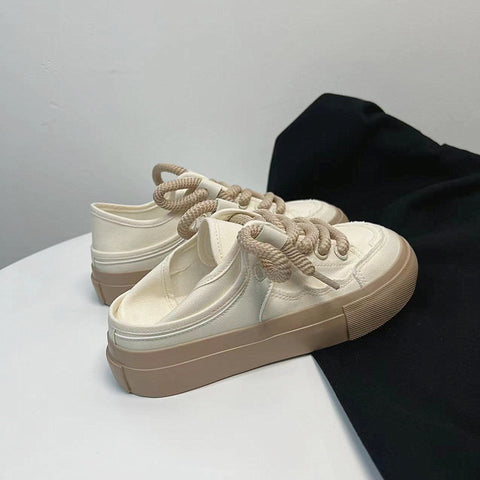 Women's White Thick-soled Korean Style Summer Canvas Shoes