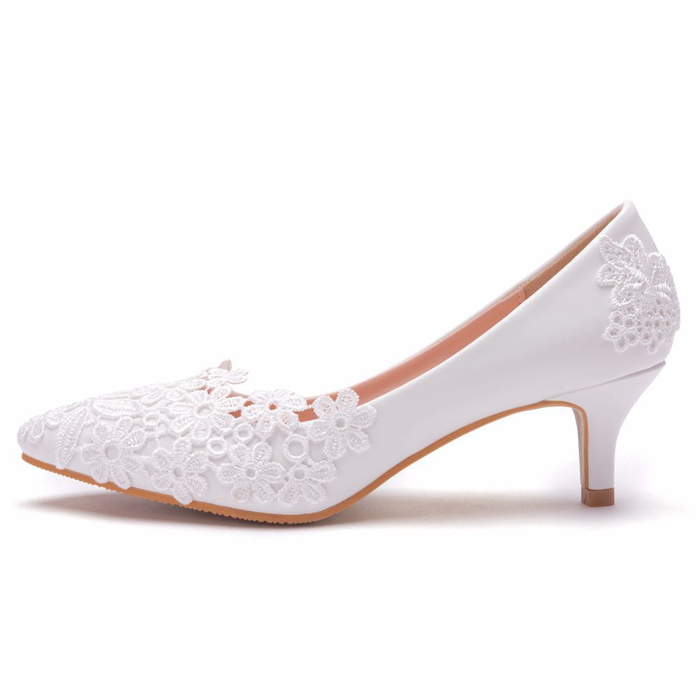 Flower Wedding White High-heeled Bridal Adult Women's Shoes