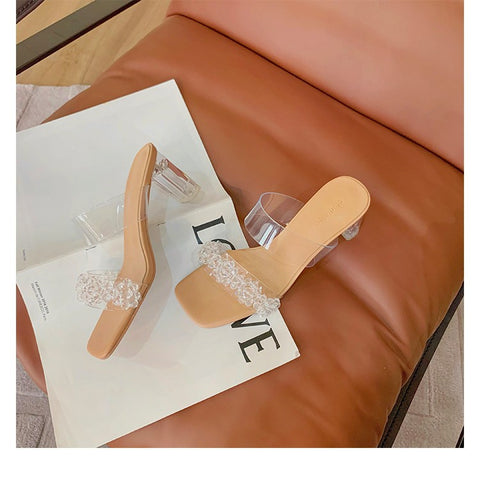 Popular Sheepskin Beaded Transparent Summer Crystal Sandals