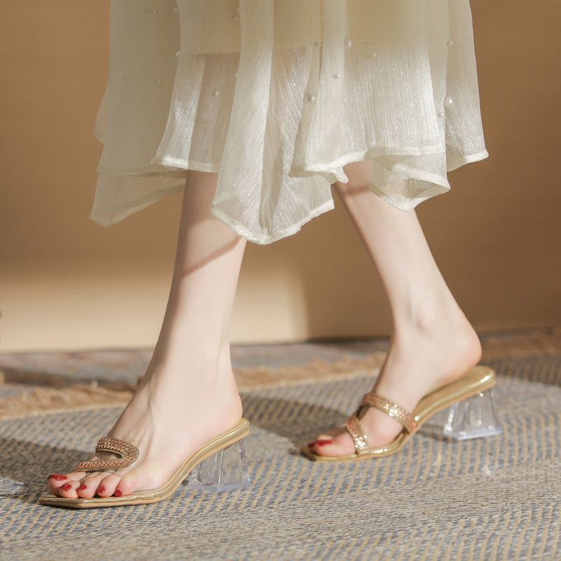 Women's Crystal Outdoor Banquet Transparent Cutout High Sandals