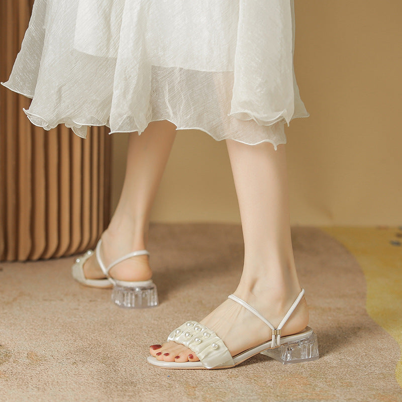 Women's Fairy Style Pearl Chunky Height Increasing Heels