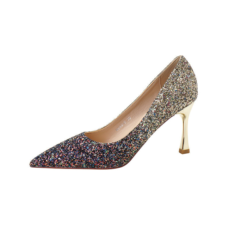 Innovative Gradient Crystal Sequined Banquet Dress Women's Shoes