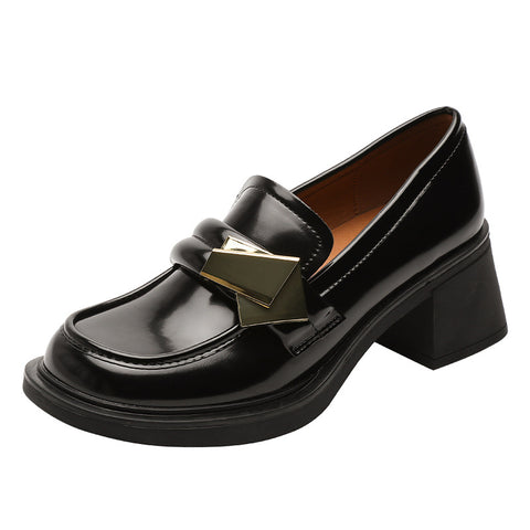 Women's Authentic British Style Slip-on Chunky Metal Loafers