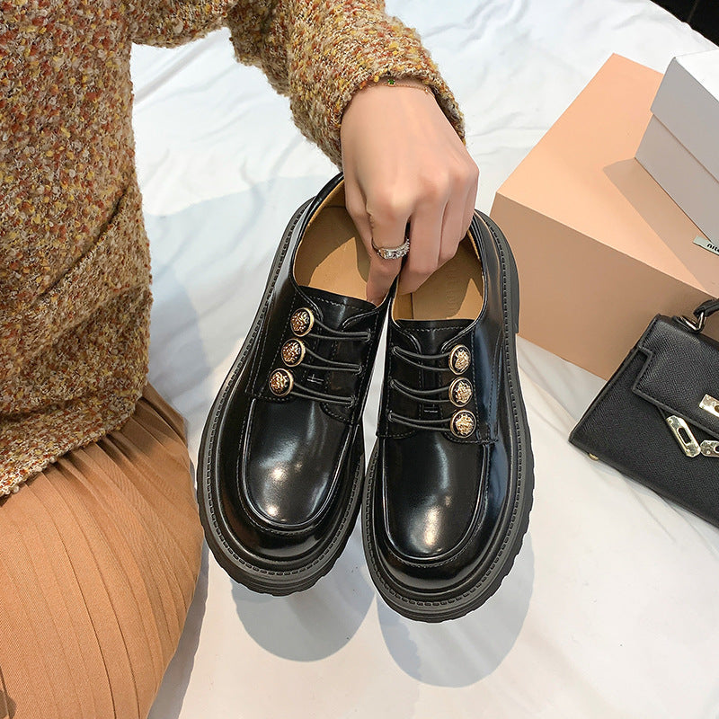 Women's Platform Spring Hepburn Style Retro British Thick Leather Shoes