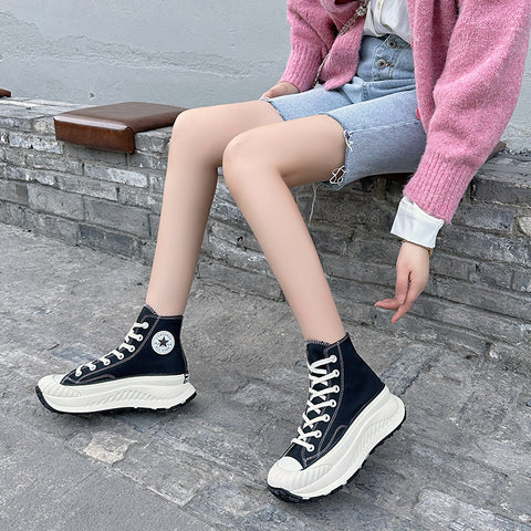 Women's Platform Autumn Height Increasing Wind Comfortable Canvas Shoes