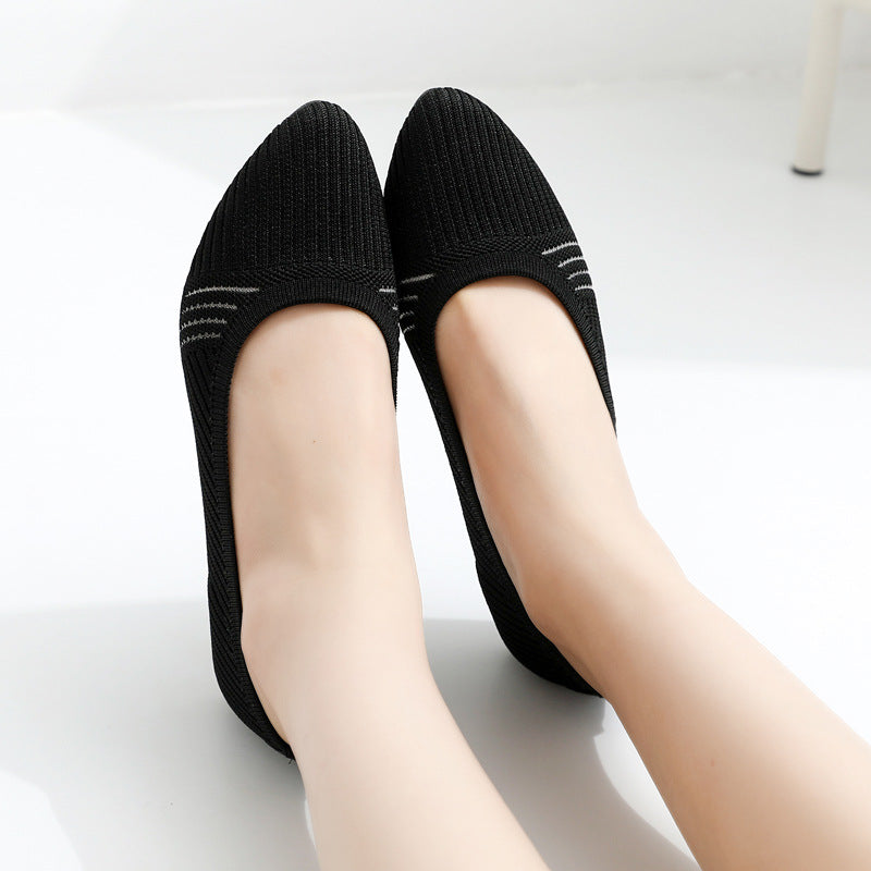 Women's Bottom Pumps Flying Woven Breathable Flat Canvas Shoes