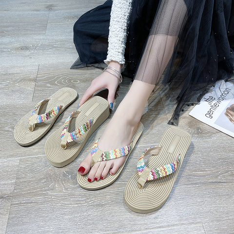 Women's Summer Outdoor Woven Flip-flops Wedge Fairy Sandals