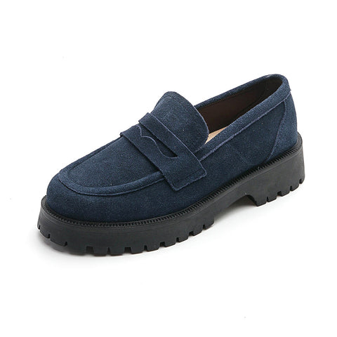 Women's Matte Cowhide British Style Chunky Platform Loafers