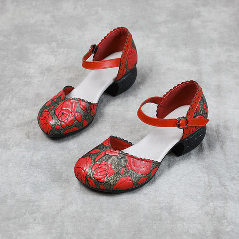 Women's Ethnic Style Thick Mid Multicolor Printing Heels