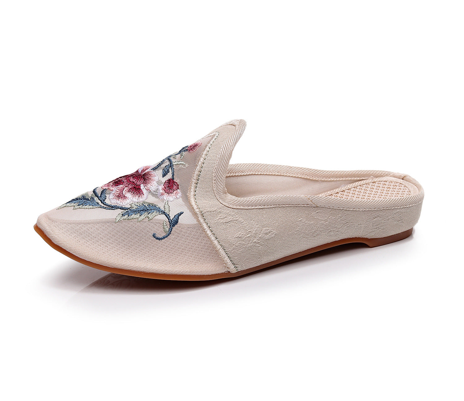 Women's Tendon Bottom Flat Embroidered Flower Fabric Sandals